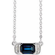 14K White Lab-Grown Blue Sapphire & .02 CTW Natural Diamond Bar 16" Necklace