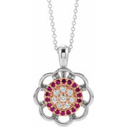 14K White/Rose Natural Ruby & 1/6 CTW Natural Diamond 16-18" Necklace