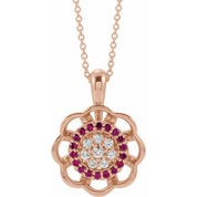 14K Rose Natural Ruby & 1/6 CTW Natural Diamond 16-18" Necklace