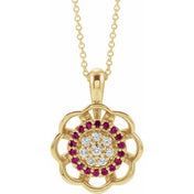 14K Yellow Natural Ruby & 1/6 CTW Natural Diamond 16-18" Necklace