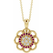 14K Yellow Natural Ruby & 1/6 CTW Natural Diamond 16-18" Necklace