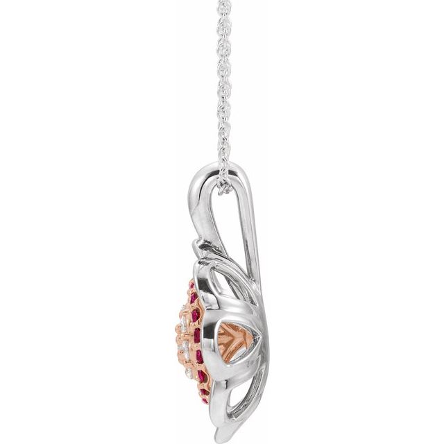 14K White/Rose Natural Ruby & 1/6 CTW Natural Diamond 16-18" Necklace