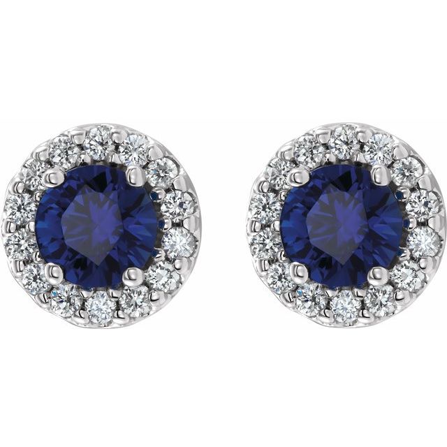 Platinum 5.5 mm Lab-Grown Blue Sapphire & 1/4 CTW Natural Diamond Earrings