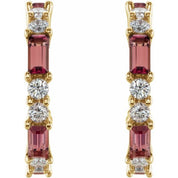 14K Yellow Natural Pink Tourmaline & 1/2 CTW Natural Diamond Earrings
