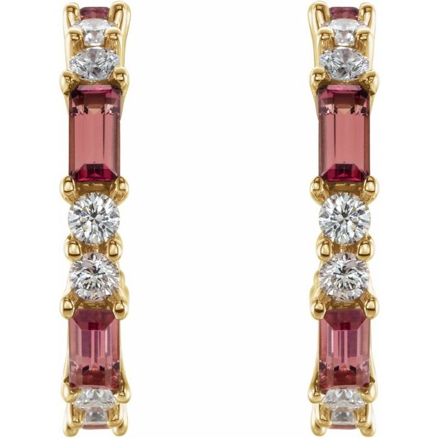 14K Yellow Natural Pink Tourmaline & 1/2 CTW Natural Diamond Earrings