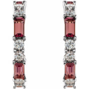 Sterling Silver Natural Pink Tourmaline & 1/2 CTW Natural Diamond Earrings