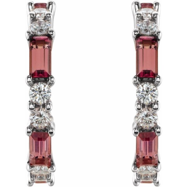 Sterling Silver Natural Pink Tourmaline & 1/2 CTW Natural Diamond Earrings