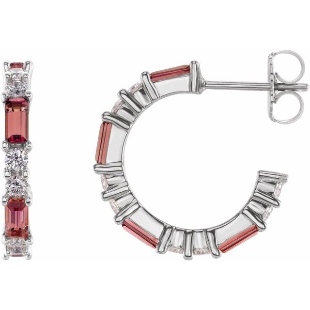 Sterling Silver Natural Pink Tourmaline & 1/2 CTW Natural Diamond Earrings
