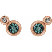 14K Rose 3 mm Lab-Grown Alexandrite & .03 CTW Natural Diamond Earrings