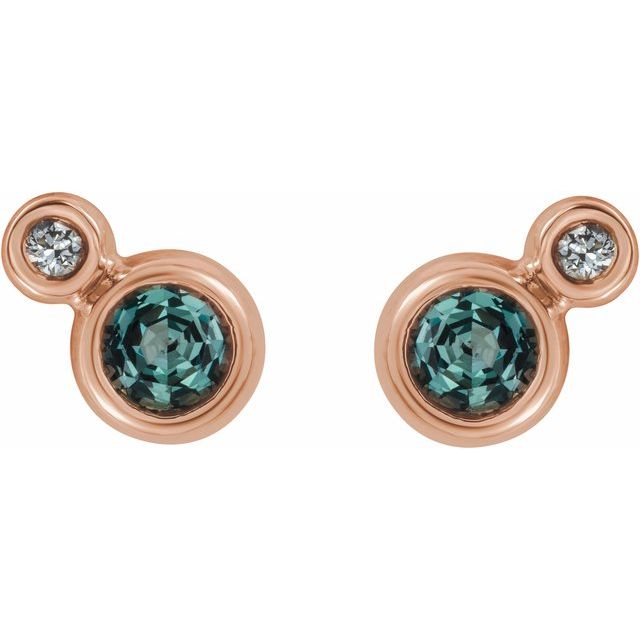 14K Rose 3 mm Lab-Grown Alexandrite & .03 CTW Natural Diamond Earrings