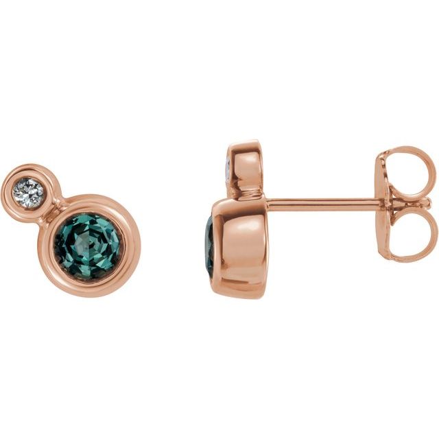 14K Rose 3 mm Lab-Grown Alexandrite & .03 CTW Natural Diamond Earrings