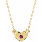 14K Yellow Lab-Grown Ruby Heart 16" Necklace