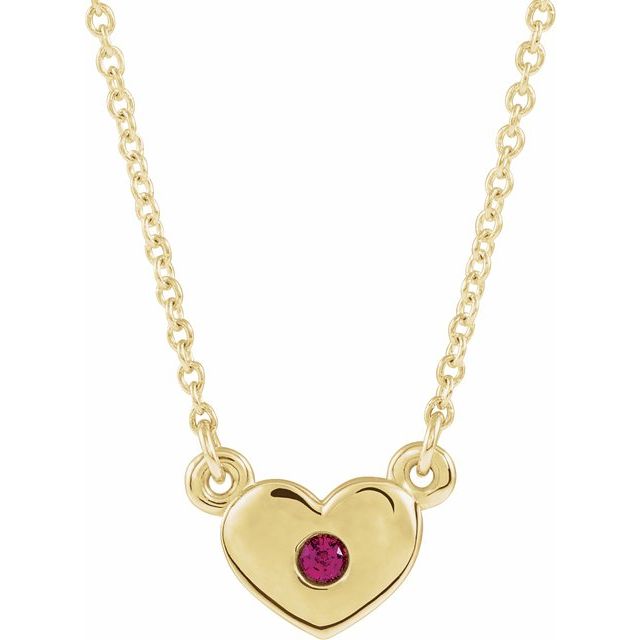 14K Yellow Lab-Grown Ruby Heart 16" Necklace