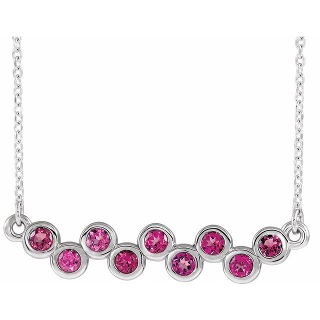 Sterling Silver Natural Pink Tourmaline Bezel-Set Bar 16-18" Necklace