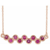 14K Rose Natural Pink Tourmaline Bezel-Set Bar 16-18" Necklace