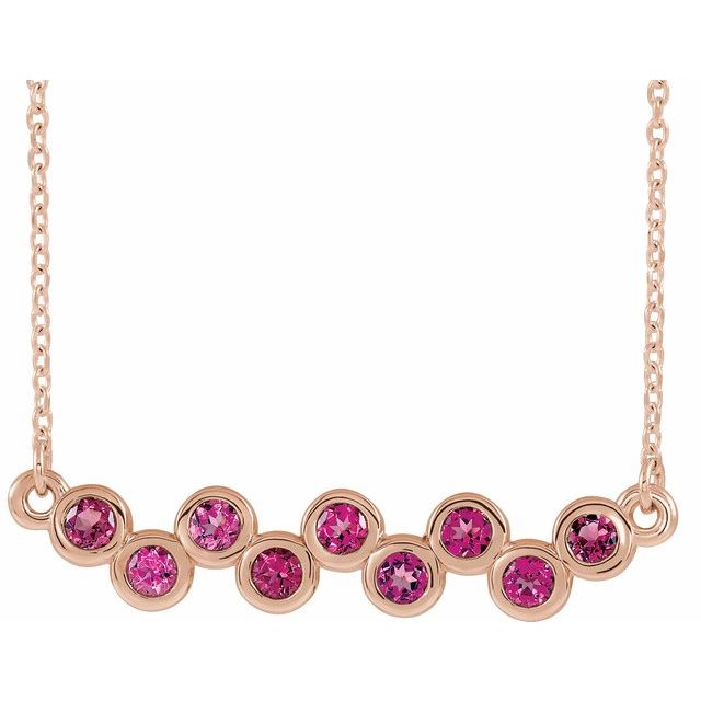 14K Rose Natural Pink Tourmaline Bezel-Set Bar 16-18" Necklace