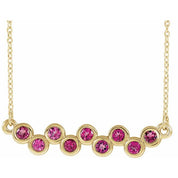 14K Yellow Natural Pink Tourmaline Bezel-Set Bar 16-18" Necklace