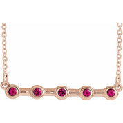 14K Rose Natural Ruby Bezel-Set Bar 16" Necklace