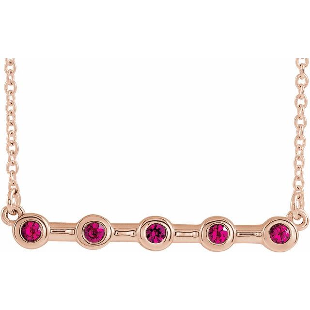 14K Rose Natural Ruby Bezel-Set Bar 16" Necklace