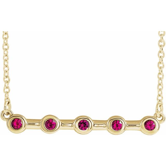 14K Yellow Natural Ruby Bezel-Set Bar 18" Necklace