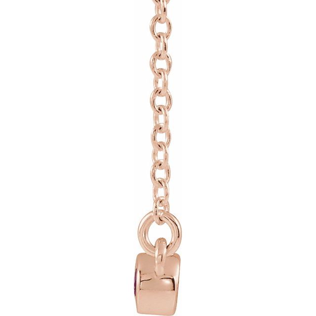 14K Rose Natural Ruby Bezel-Set Bar 18" Necklace