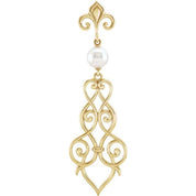 14K Yellow Cultured Akoya Pearl Fleur-de-lis Scroll Pendant