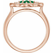 14K Rose Lab-Grown Emerald & 1/10 CTW Diamond Ring