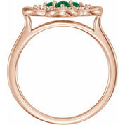 14K Rose Lab-Grown Emerald & 1/10 CTW Diamond Ring