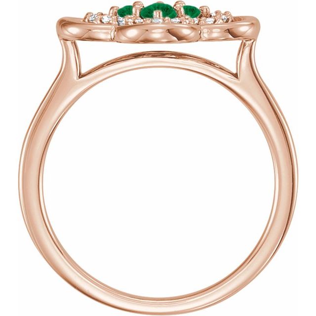 14K Rose Lab-Grown Emerald & 1/10 CTW Diamond Ring