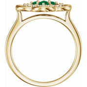 14K Yellow Lab-Grown Emerald & 1/10 CTW Diamond Ring