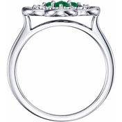 14K White Lab-Grown Emerald & 1/10 CTW Diamond Ring