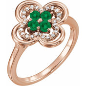 14K Rose Lab-Grown Emerald & 1/10 CTW Diamond Ring
