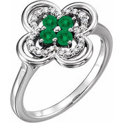 14K White Lab-Grown Emerald & 1/10 CTW Diamond Ring