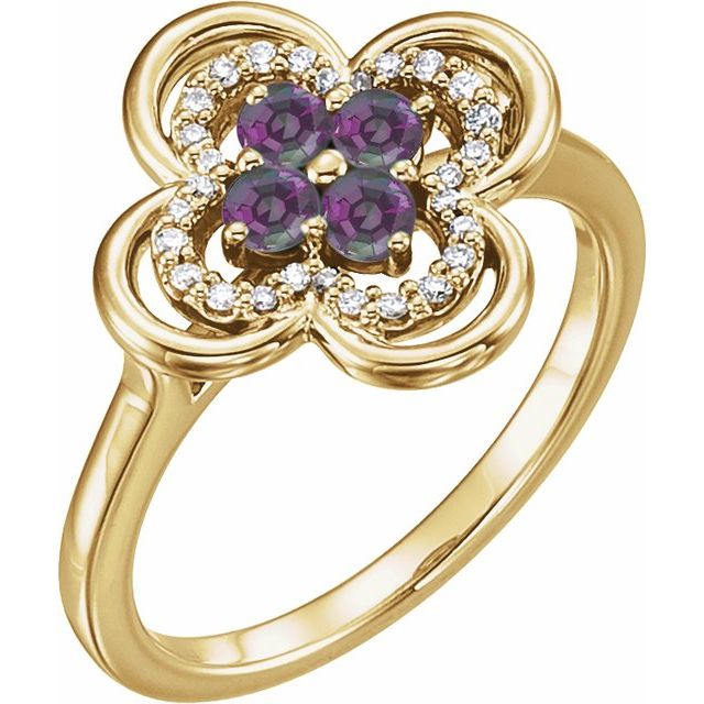 14K Yellow Lab-Grown Alexandrite & 1/10 CTW Diamond Ring