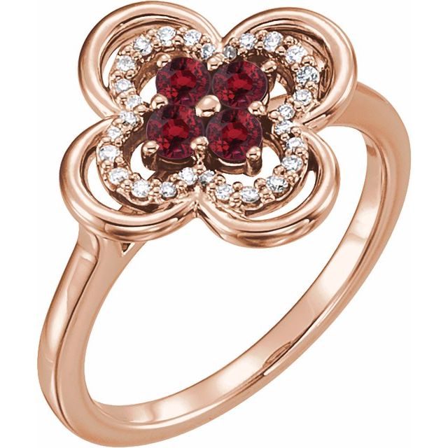 Lab-Grown and Natural Gemstone Clover Rings with 1/10 CTW Diamond Accents in Precious Metals series  122879