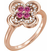 Lab-Grown and Natural Gemstone Clover Rings with 1/10 CTW Diamond Accents in Precious Metals series  122879