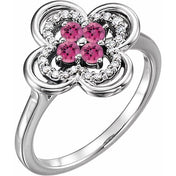Lab-Grown and Natural Gemstone Clover Rings with 1/10 CTW Diamond Accents in Precious Metals series  122879
