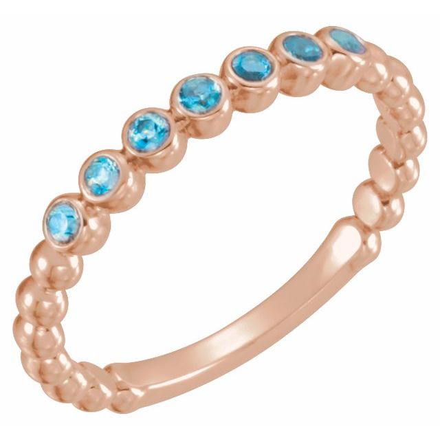 14K Rose Natural Blue Zircon Stackable Ring