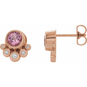 14K Rose Natural Pink Tourmaline & 1/8 CTW Natural Diamond Earrings