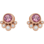 14K Rose Natural Pink Tourmaline & 1/8 CTW Natural Diamond Earrings