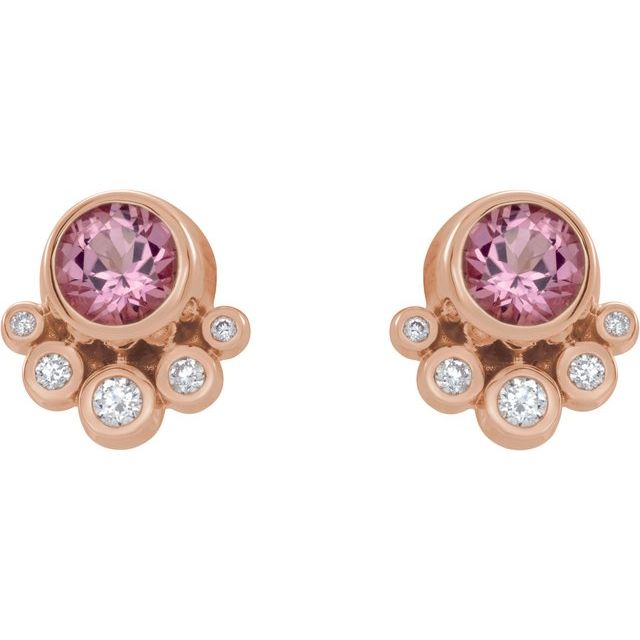 14K Rose Natural Pink Tourmaline & 1/8 CTW Natural Diamond Earrings