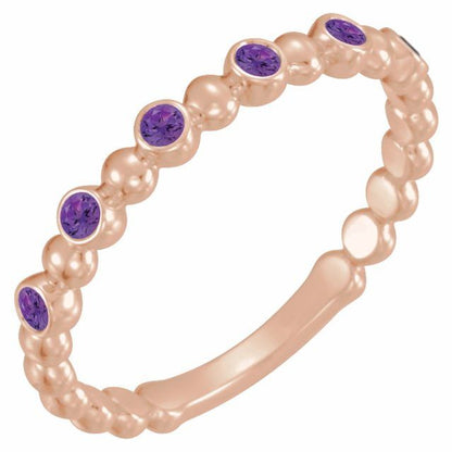 Natural and Lab-Grown Alternating Bead & Gemstone Stackable Ring 1/5 Carat