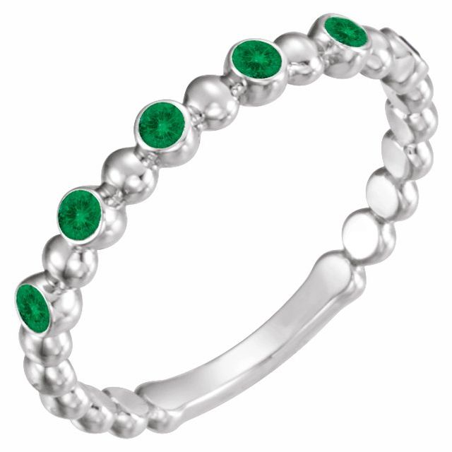 Natural and Lab-Grown Alternating Bead & Gemstone Stackable Ring 1/5 Carat