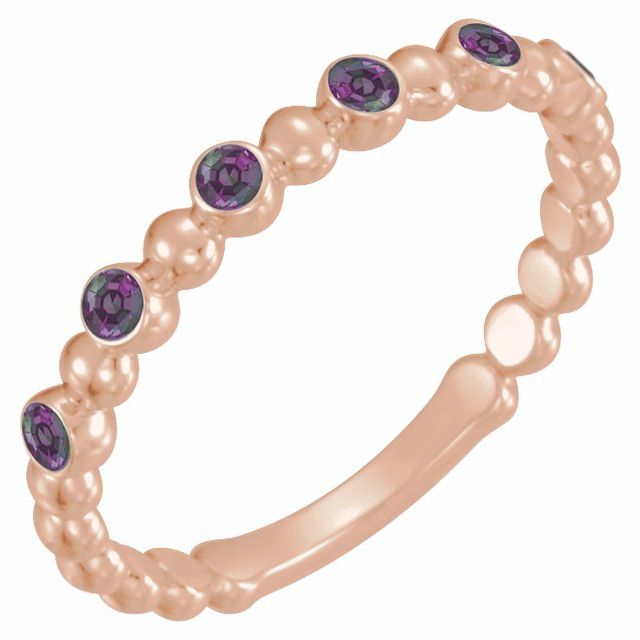 Natural and Lab-Grown Alternating Bead & Gemstone Stackable Ring 1/5 Carat