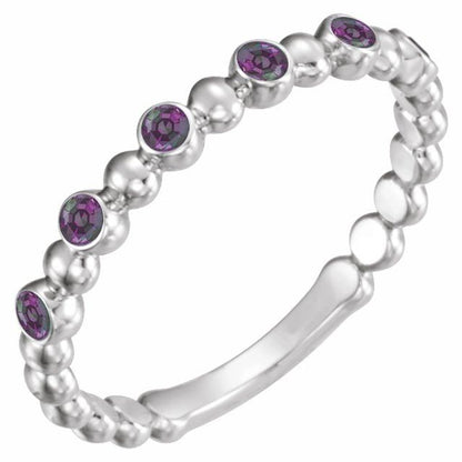 Natural and Lab-Grown Alternating Bead & Gemstone Stackable Ring 1/5 Carat