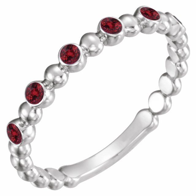 Natural and Lab-Grown Alternating Bead & Gemstone Stackable Ring 1/5 Carat