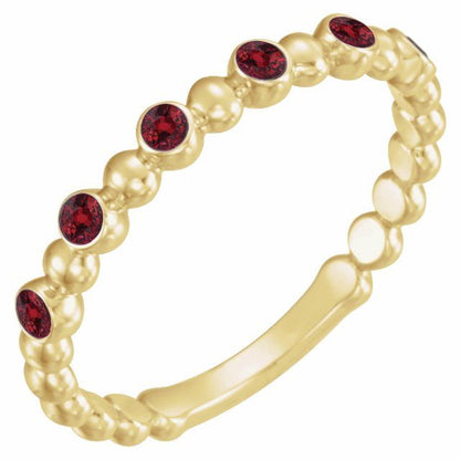 Natural and Lab-Grown Alternating Bead & Gemstone Stackable Ring 1/5 Carat