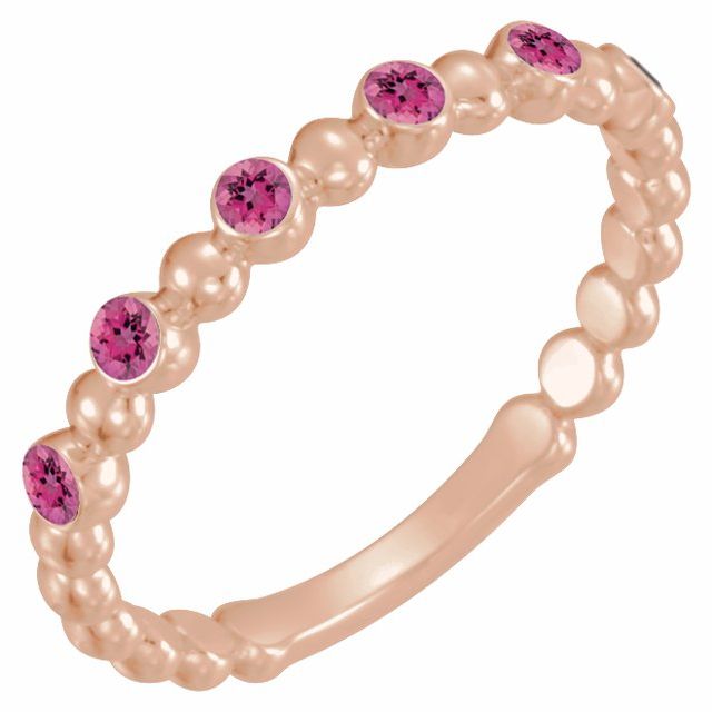 Natural and Lab-Grown Alternating Bead & Gemstone Stackable Ring 1/5 Carat