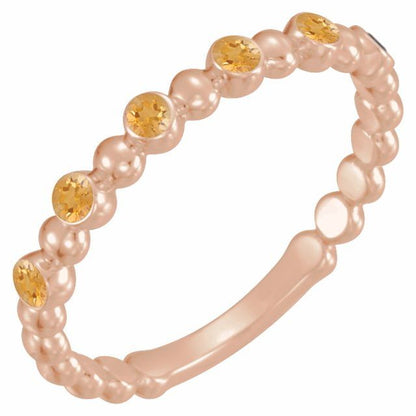 Natural and Lab-Grown Alternating Bead & Gemstone Stackable Ring 1/5 Carat