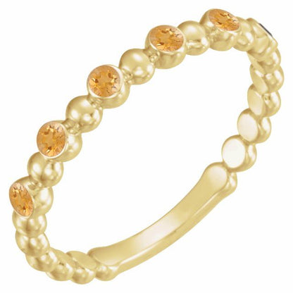 Natural and Lab-Grown Alternating Bead & Gemstone Stackable Ring 1/5 Carat